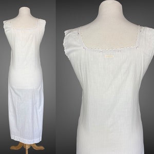Edwardian Night Dress, Antique 1910s Nightgown, White Embroidered Cotton Nightwear w Purple Ribbon Tie, Made in France, S M image 6