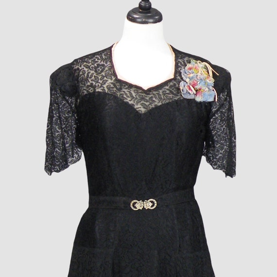 1930s Dress, Vintage 30s Lace Tiered Peplum Dress… - image 9