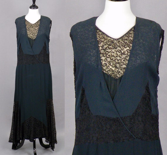 1930s Dress, Vintage 30s Black Silk Chiffon and La
