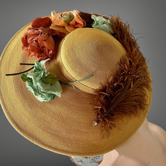 Vintage 1930s Wide Brim Straw Cartwheel Hat with … - image 5