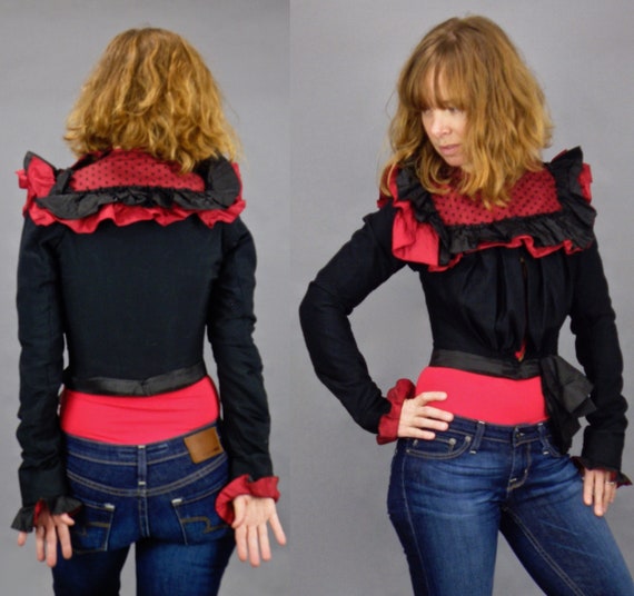 1890s 1900s Victorian Bodice, Black and Red Gothic
