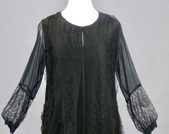 1920s Dress, Vintage 20s Dress, Black Silk Lace Jazz Age Dress, Large