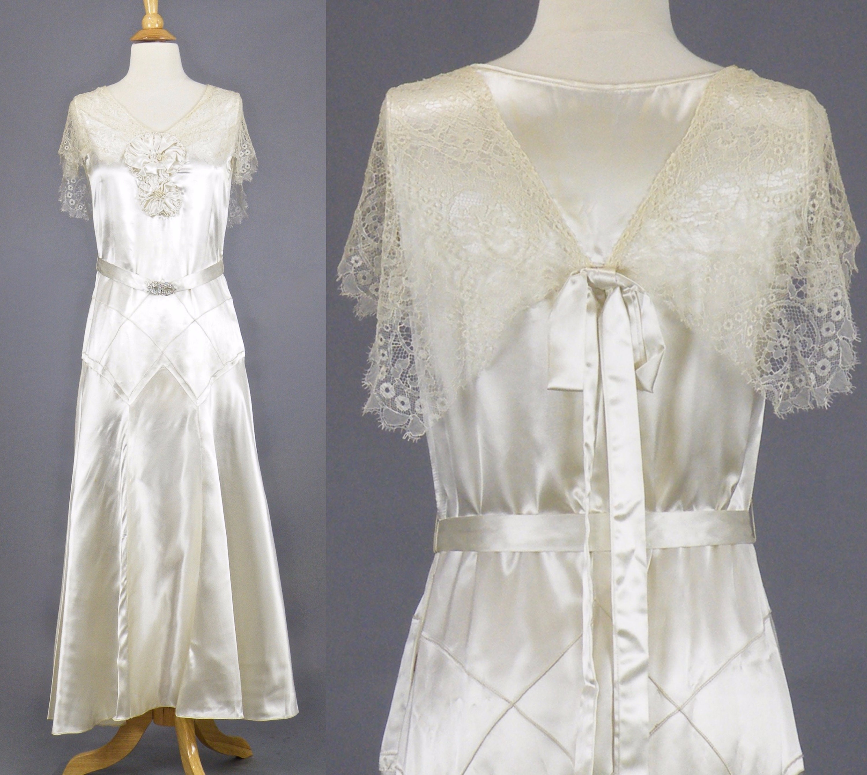 Vintage 1930s Art Deco Wedding Dress, 30s Dress, 1930s Ivory Satin and ...