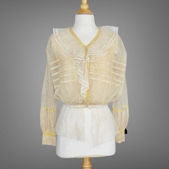 Edwardian Blouse, Antique 1900s Net Lace Blouse w… - image 1