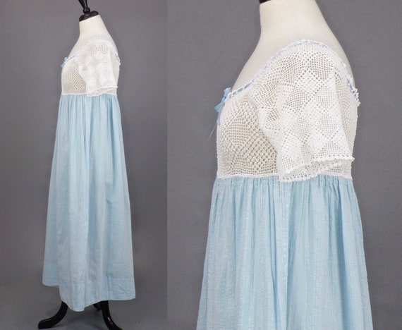 Edwardian Nightgown, Antique 1910s Blue Cotton Cr… - image 4