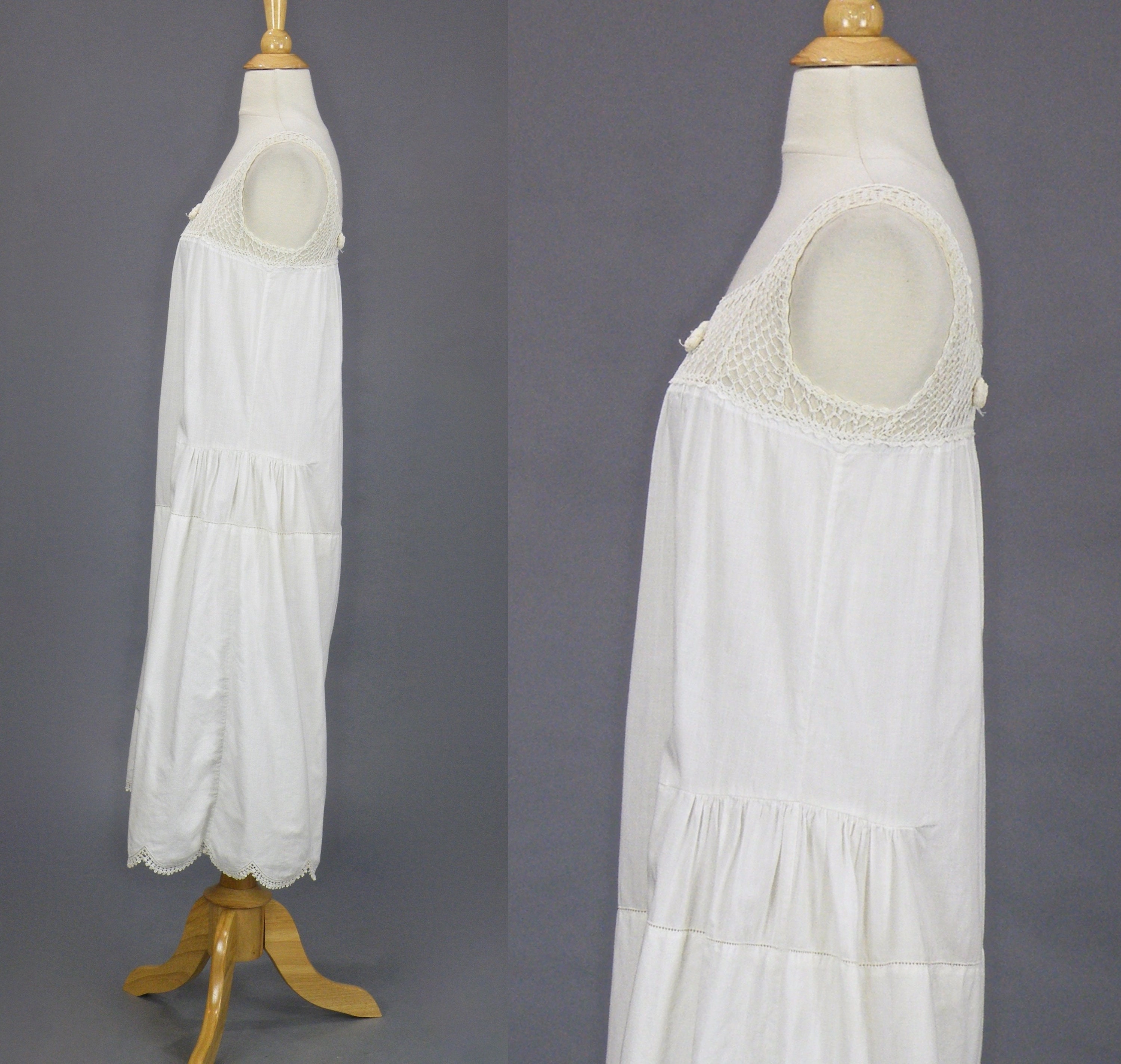 Antique 1910s 1920s White Cotton Crochet Chemise Dress, Edwardian Slip ...