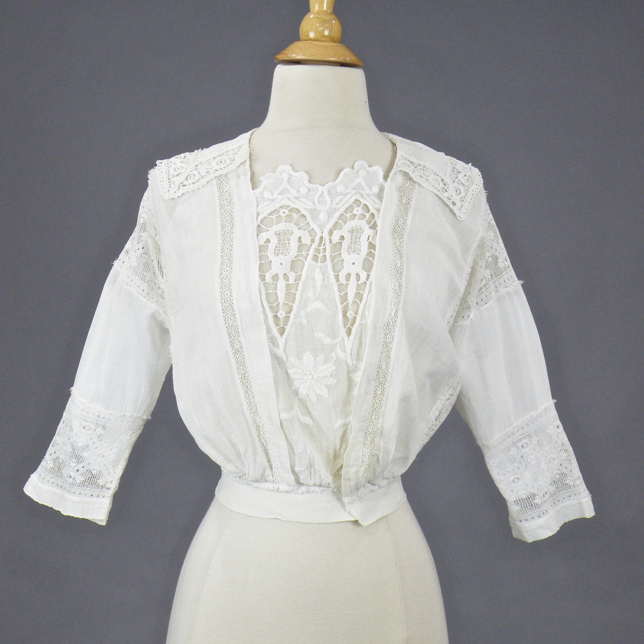 HOLD Edwardian Blouse, Antique 1900s Blouse, Embroidered White Cotton