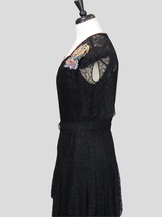 1930s Dress, Vintage 30s Lace Tiered Peplum Dress… - image 6