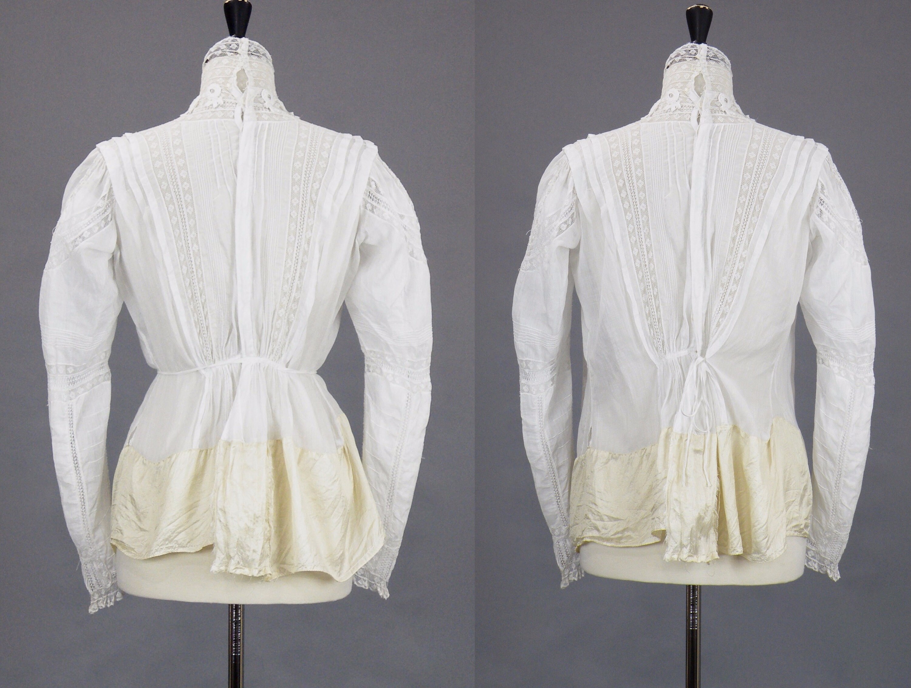 1900s 1910s Mixed Lace White Cotton Blouse, Antique