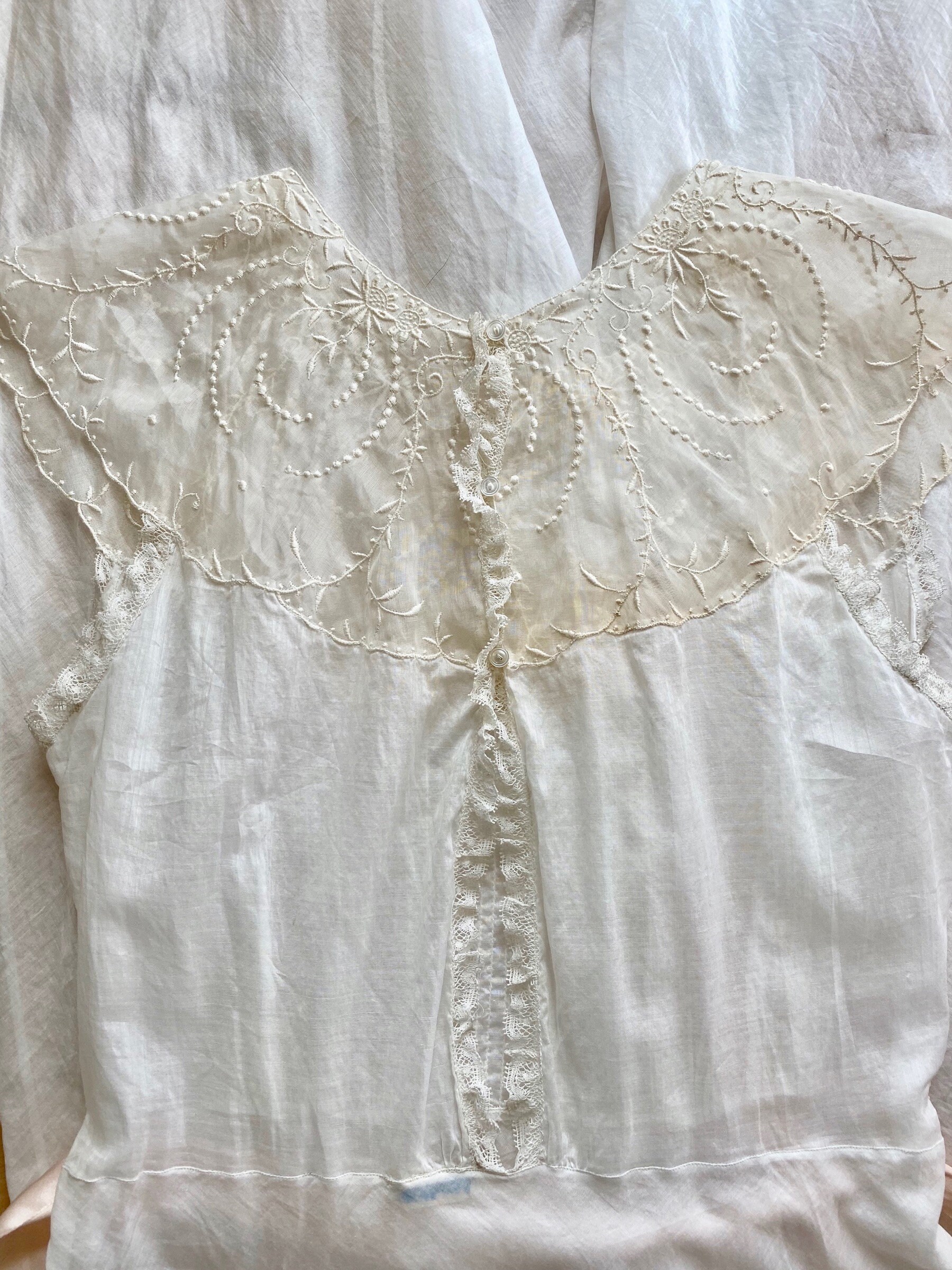 HOLD Vintage 1930s Dress, 30s White Cotton Dress, Sheer Bias Cut Dress ...