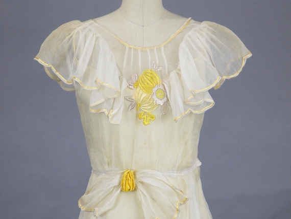 1930s Dress, Vintage 30s Sheer Floral Embroidered… - image 9