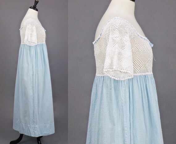 Edwardian Nightgown, Antique 1910s Blue Cotton Cr… - image 6