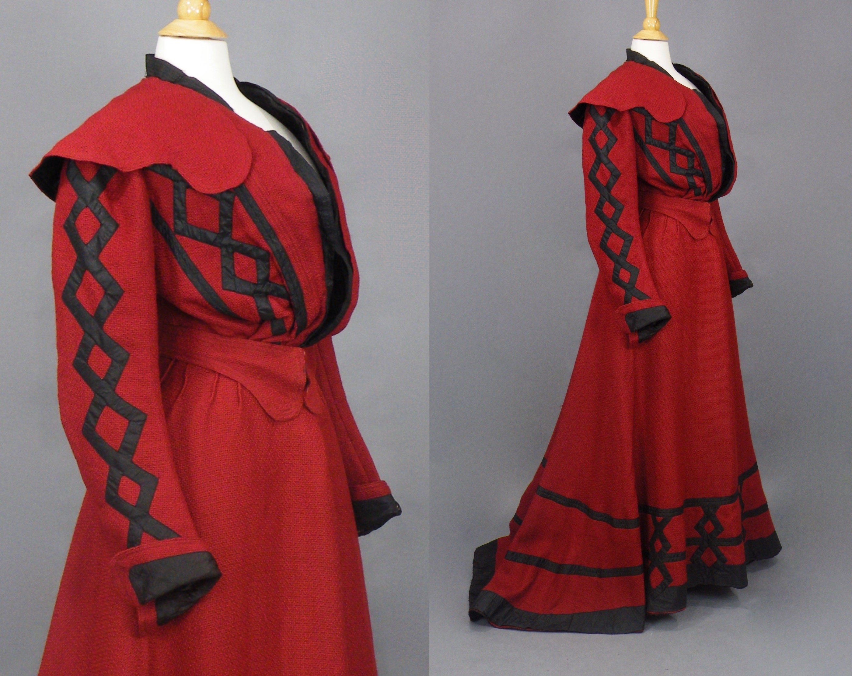 1900s Scarlet Red Edwardian Walking Suit, Antique Wool 1900s Scarlet Red Edwardian Walking Suit, Antique Wool