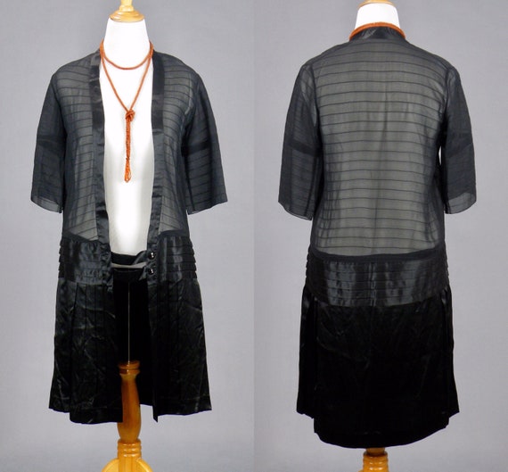 Vintage 1920s Black Overdress, 20s Sheer Georgette