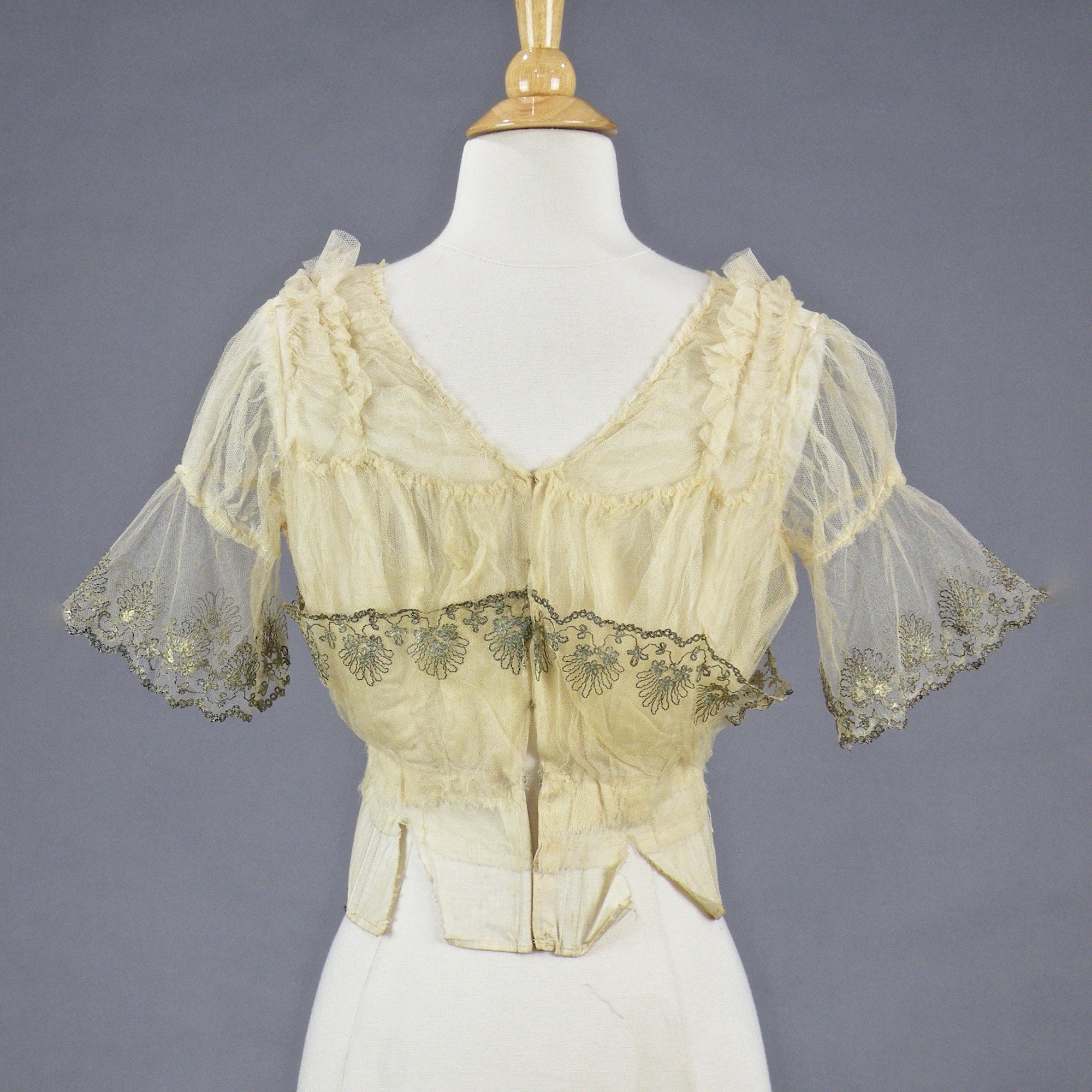 Antique 1900s Victorian Edwardian Metallic Embroidered Silk Tulle ...