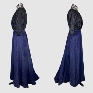 Antique Victorian Skirt, 1900s Purple Indigo Silk Wool Trained Skirt, Small 26 Waist 画像 4