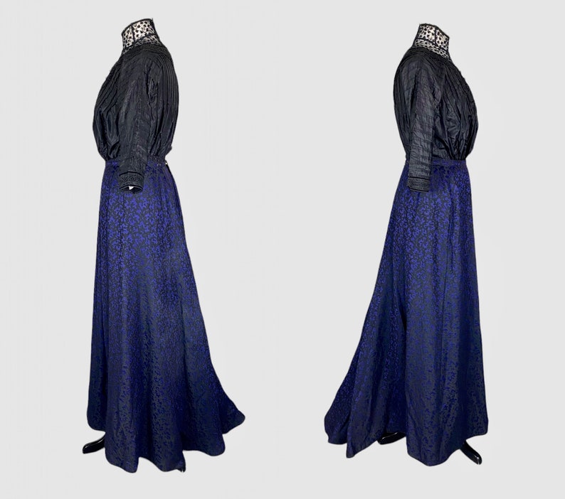 Antique Victorian Skirt, 1900s Purple Indigo Silk Wool Trained Skirt, Small 26 Waist 画像 4