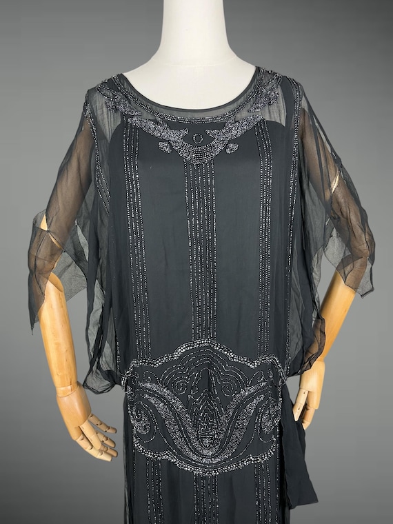 Vintage 1920s Beaded Black Flapper Dress, 20s Dress, Art Deco 1920s Evening Dress, Chandler & Co., Inc., S/M - M 38 Bust