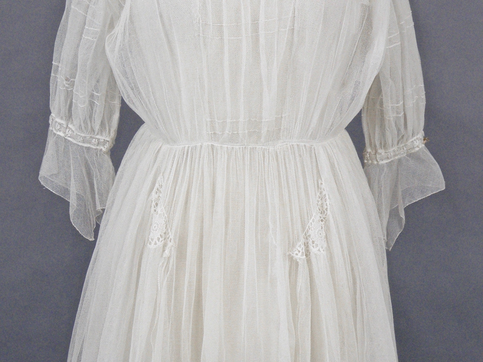 Edwardian Dress, 1910s White Net Lace Bohemian Peasant Dress, Medium