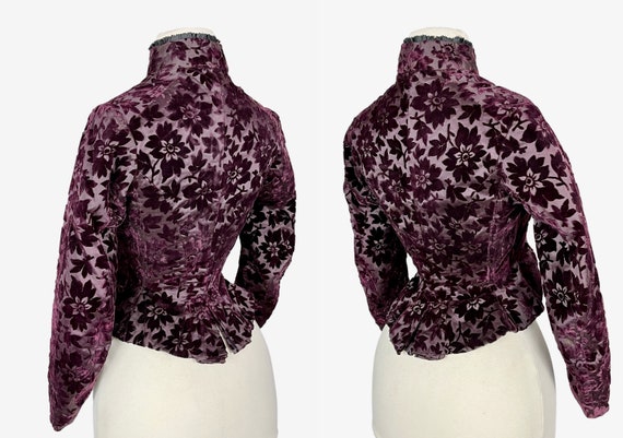 Antique 1880s Burgundy Cut Velvet Bodice with Fan… - image 7