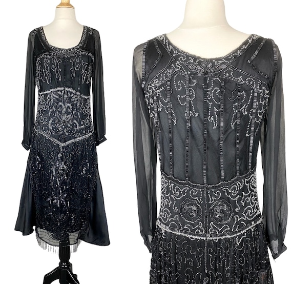 Vintage 1920s Dress, Art Deco Beaded 20s Dress, X… - image 1