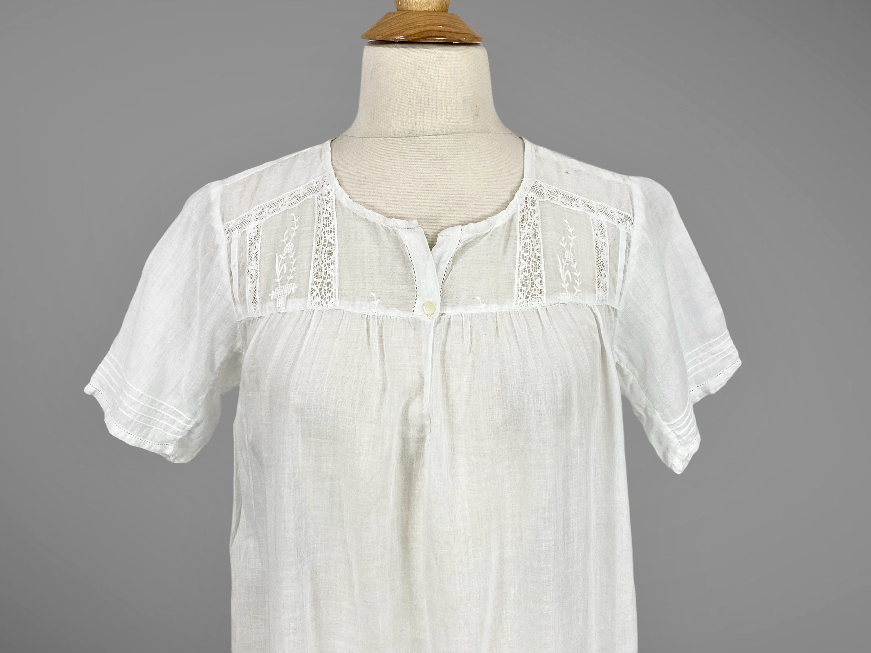 Antique White Nightgown, 1910s Sheer White Cotton Night Dress with ...