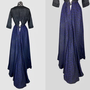 Antique Victorian Skirt, 1900s Purple Indigo Silk Wool Trained Skirt, Small 26 Waist image 6