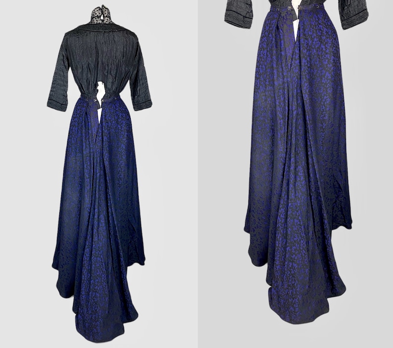 Antique Victorian Skirt, 1900s Purple Indigo Silk Wool Trained Skirt, Small 26 Waist image 6