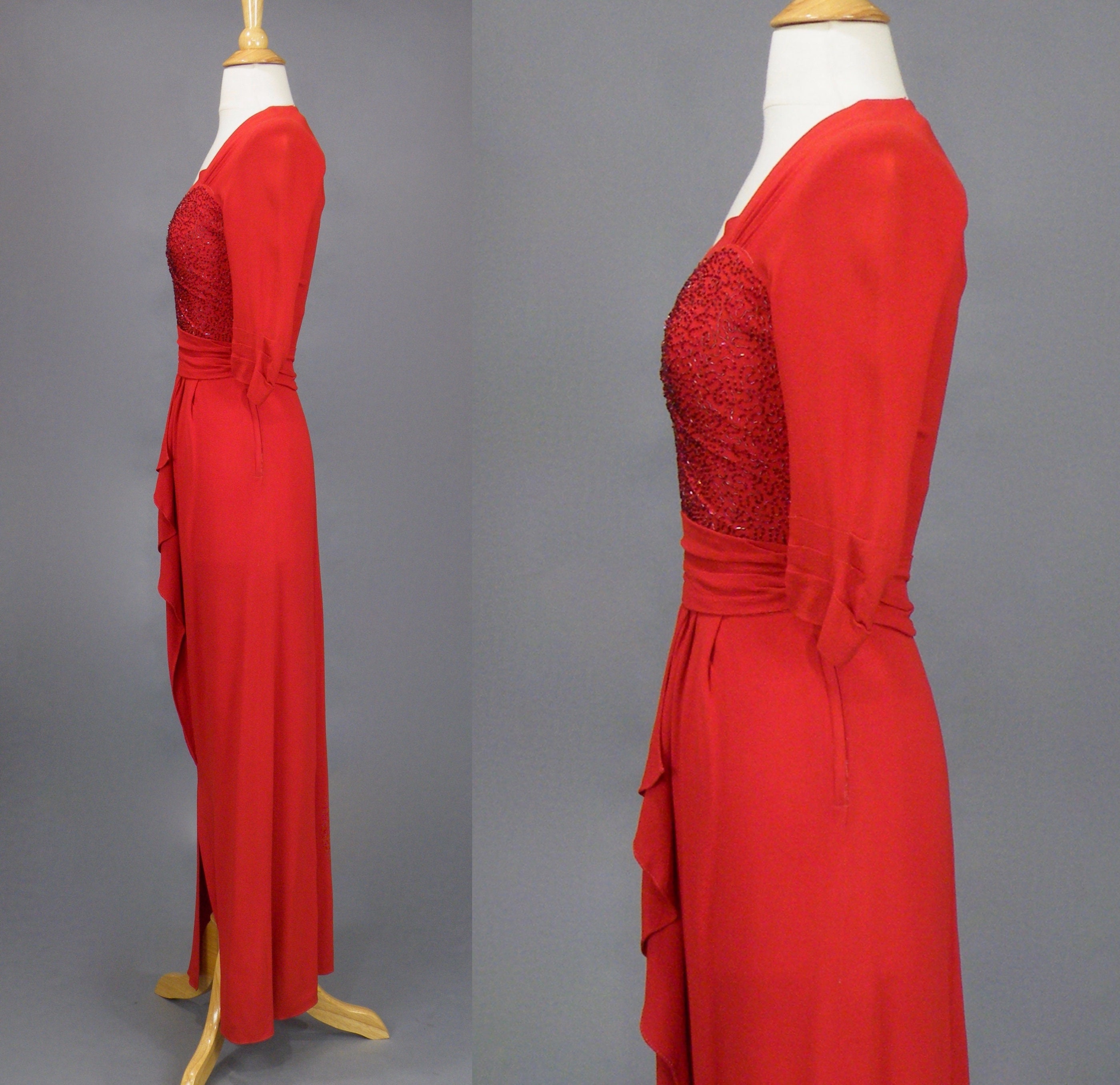 Vintage 1930s 1940s Beaded Red Crepe Evening Dress Old | Etsy