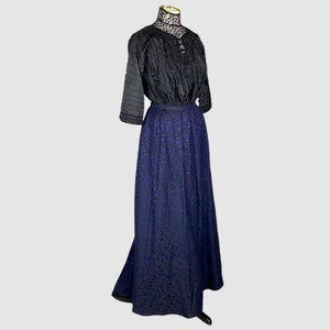 Antique Victorian Skirt, 1900s Purple Indigo Silk Wool Trained Skirt, Small 26 Waist 画像 7