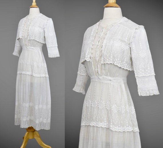 Antique Edwardian Dress, 1910s Lingerie Dress, Da… - image 4