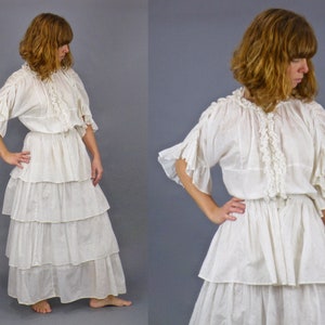 1900s Printed Cotton Edwardian Dress, 2pc Antique Skirt and Tunic ...