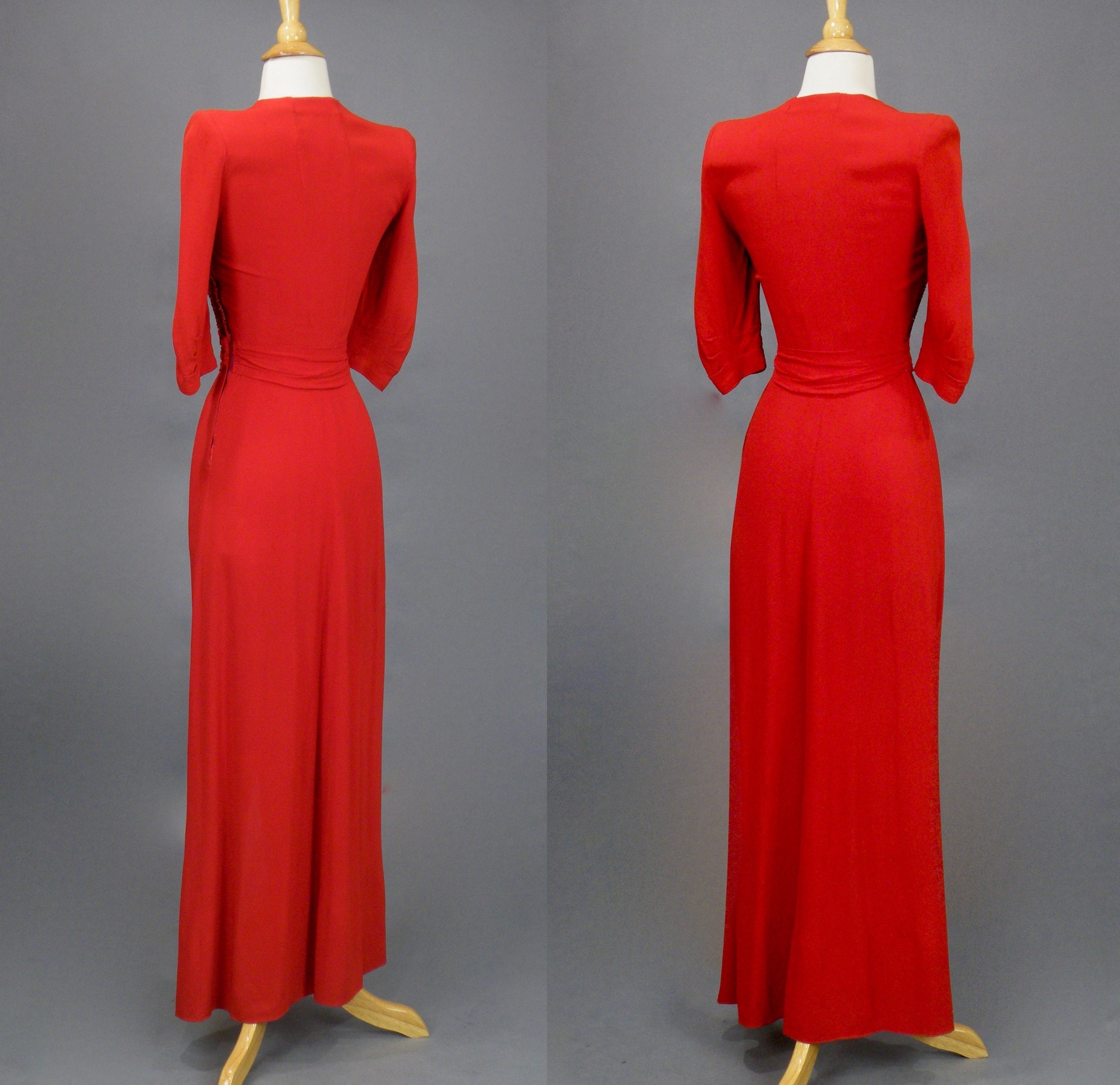 Vintage 1930s 1940s Beaded Red Crepe Evening Dress, 40s Dress, Old ...