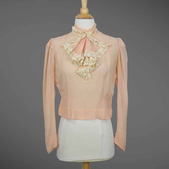 30s Peachy Pink Crocheted Blouse (S/M)