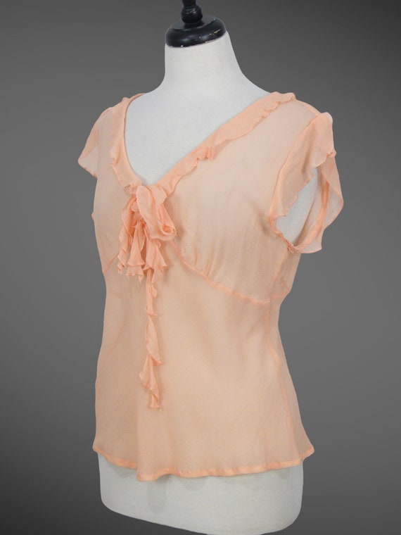 1930s Blouse, Vintage 30s Sheer Silk Chiffon Flut… - image 2