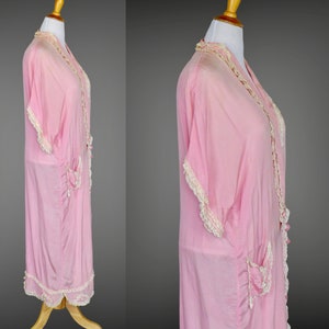 Vintage 1920s Pink Silk Lace Robe, 20s Dressing Gown, Boudoir Lingerie Loungewear, Yolande London Paris New York image 5