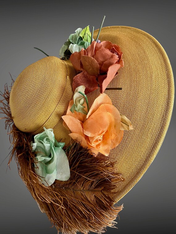 Vintage 1930s Wide Brim Straw Cartwheel Hat with … - image 4