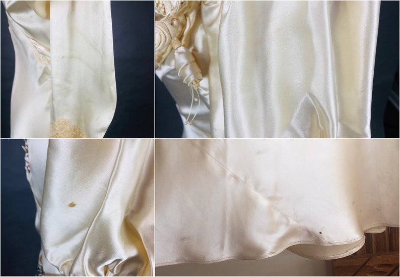 30s Bias Cut Wedding Gown Vintage 1930s Wedding Dress Ivory Satin Art Deco Bridal Dress with Butterfly Clasp Belt