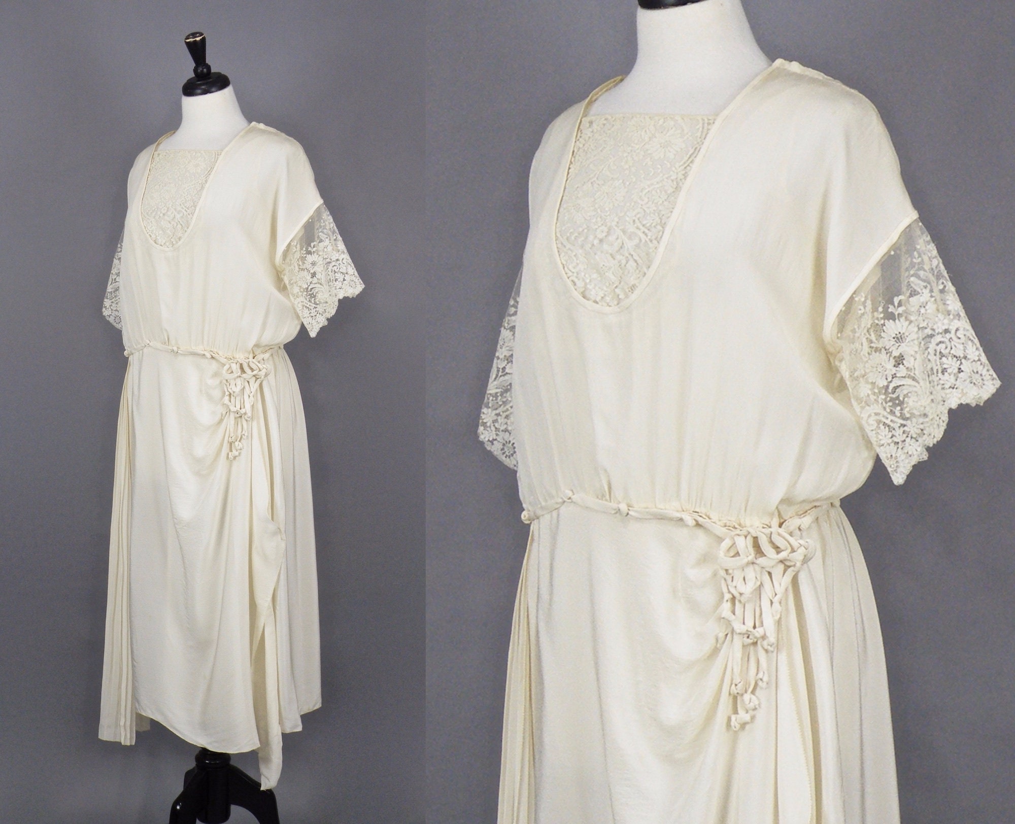 HOLD Antique 1920s Wedding Dress & Photo, 20s Cream Silk Lace Bridal ...