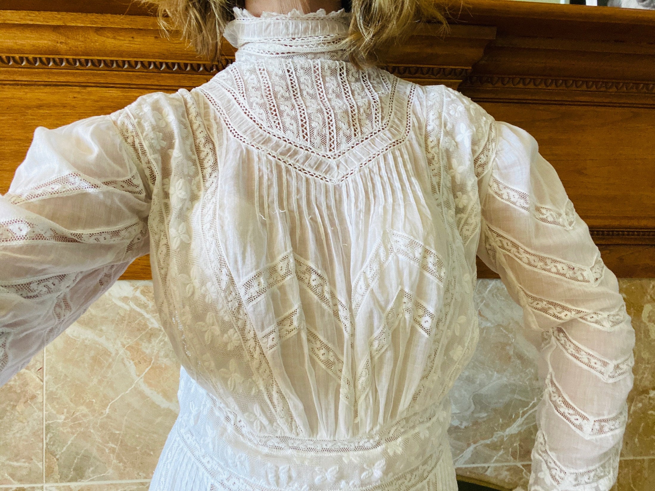 Antique 1900s Embroidered White Cotton Valenciennes Lace Edwardian Tea