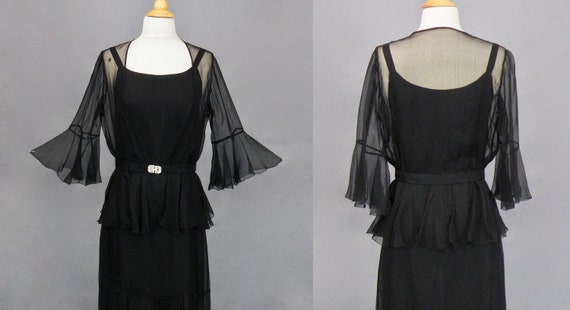 1930s Silk Evening Dress and Bell Sleeve Peplum J… - image 2