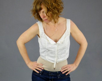 Antique Late 1910s 1920s Brassiere, Antique Whitework Embroidered Cotton Lingerie Top, 1910s 20s Camisole, 32 Bust 27 Waist