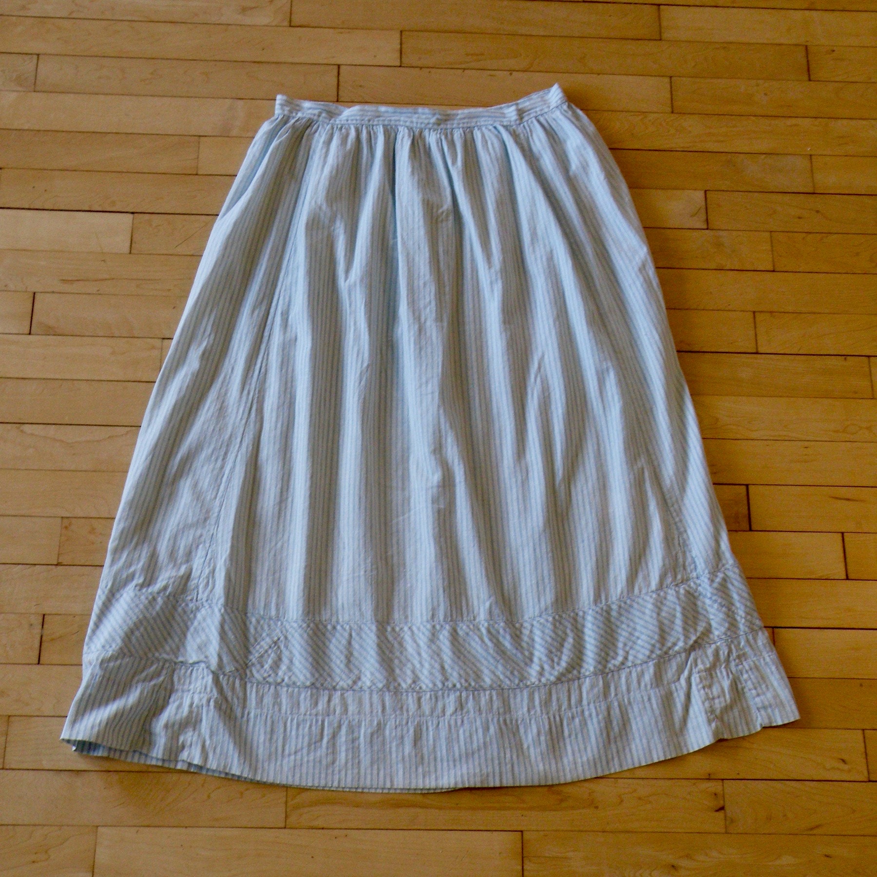 1900s 1910s Antique Striped Cotton Skirt, Large