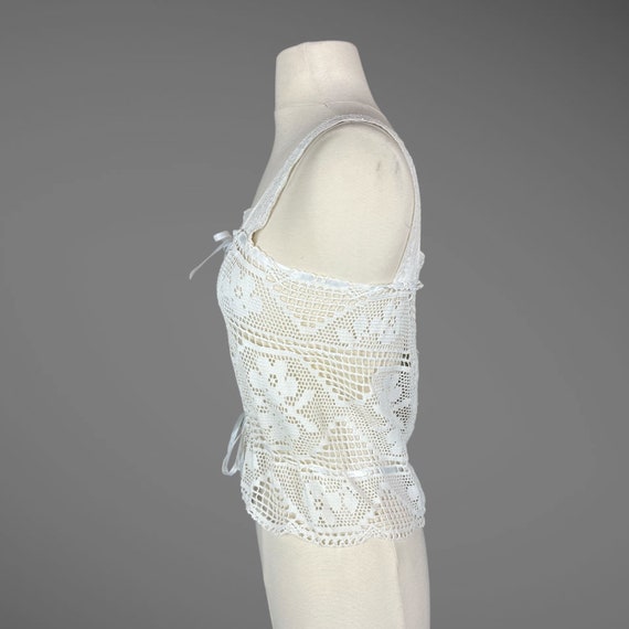 Vintage White Crochet Lace Camisole Top, Adjustab… - image 3