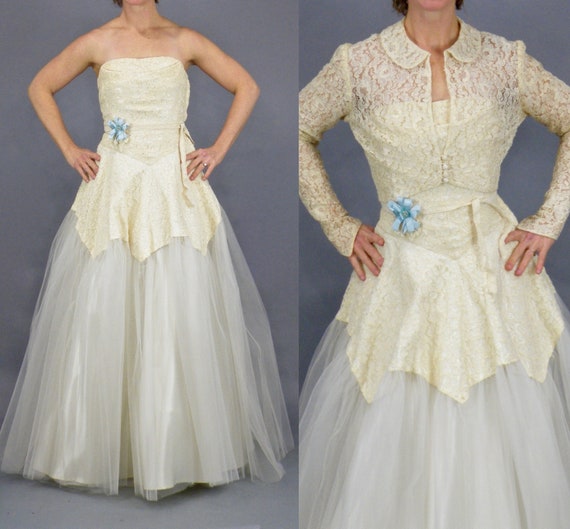 Vintage 1950s Tulle And Lace Wedding Dress With Bolero Jacket Etsy