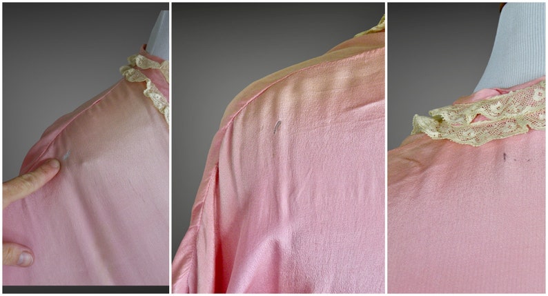 Vintage 1920s Pink Silk Lace Robe, 20s Dressing Gown, Boudoir Lingerie Loungewear, Yolande London Paris New York image 8