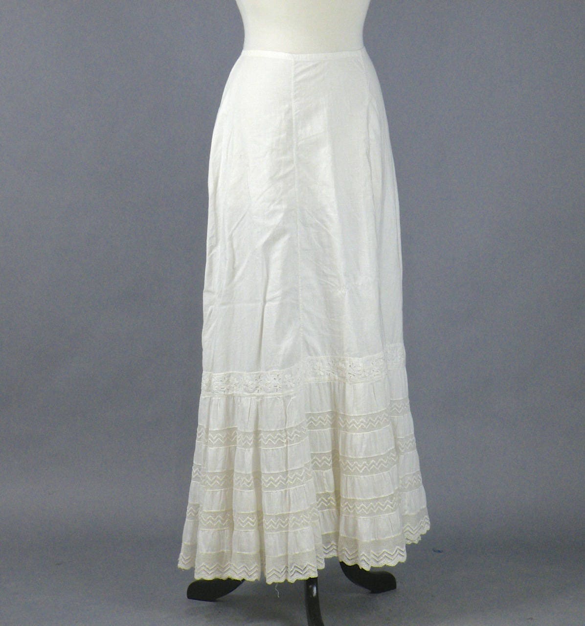 Antique Edwardian Petticoat, 1910s White Cotton and Lace Skirt Slip ...