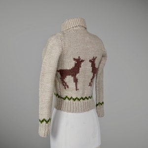 Vintage 1950s Cowichan Hand Knit Wool Sweater with Baby Deer / Fawns, Kids Juniors 50s Sweater image 6