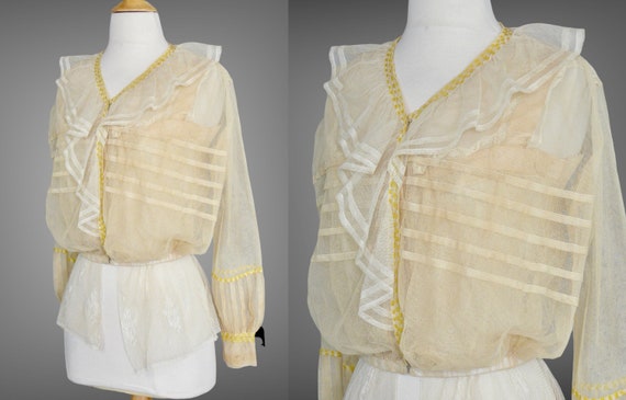 Edwardian Blouse, Antique 1900s Net Lace Blouse w… - image 3