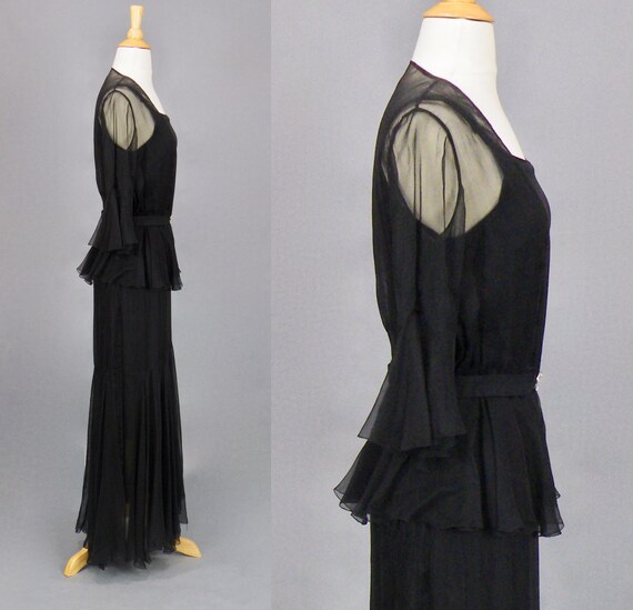1930s Silk Evening Dress and Bell Sleeve Peplum J… - image 5